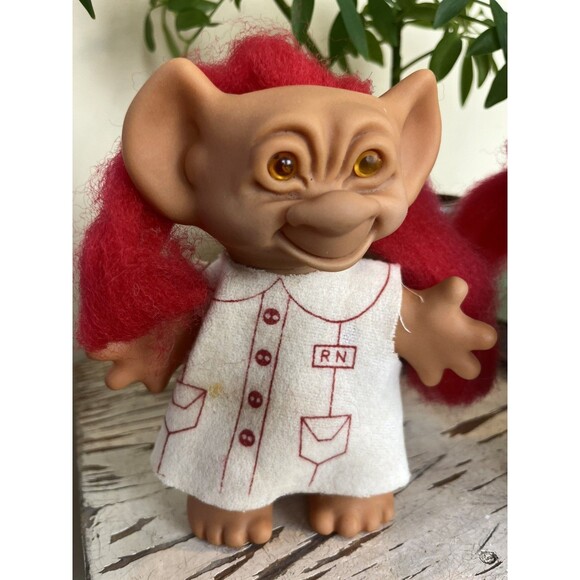 Vintage Uneeda Wishnik 6” Troll Dolls (2) Hong Kong 1966 Long Red Hair & Clothes - Picture 5 of 9